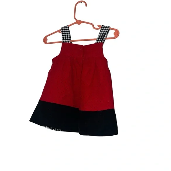 Baby girls red black polka dot houndstooth Christmas jumper dress 12m candy cane - Picture 2 of 3